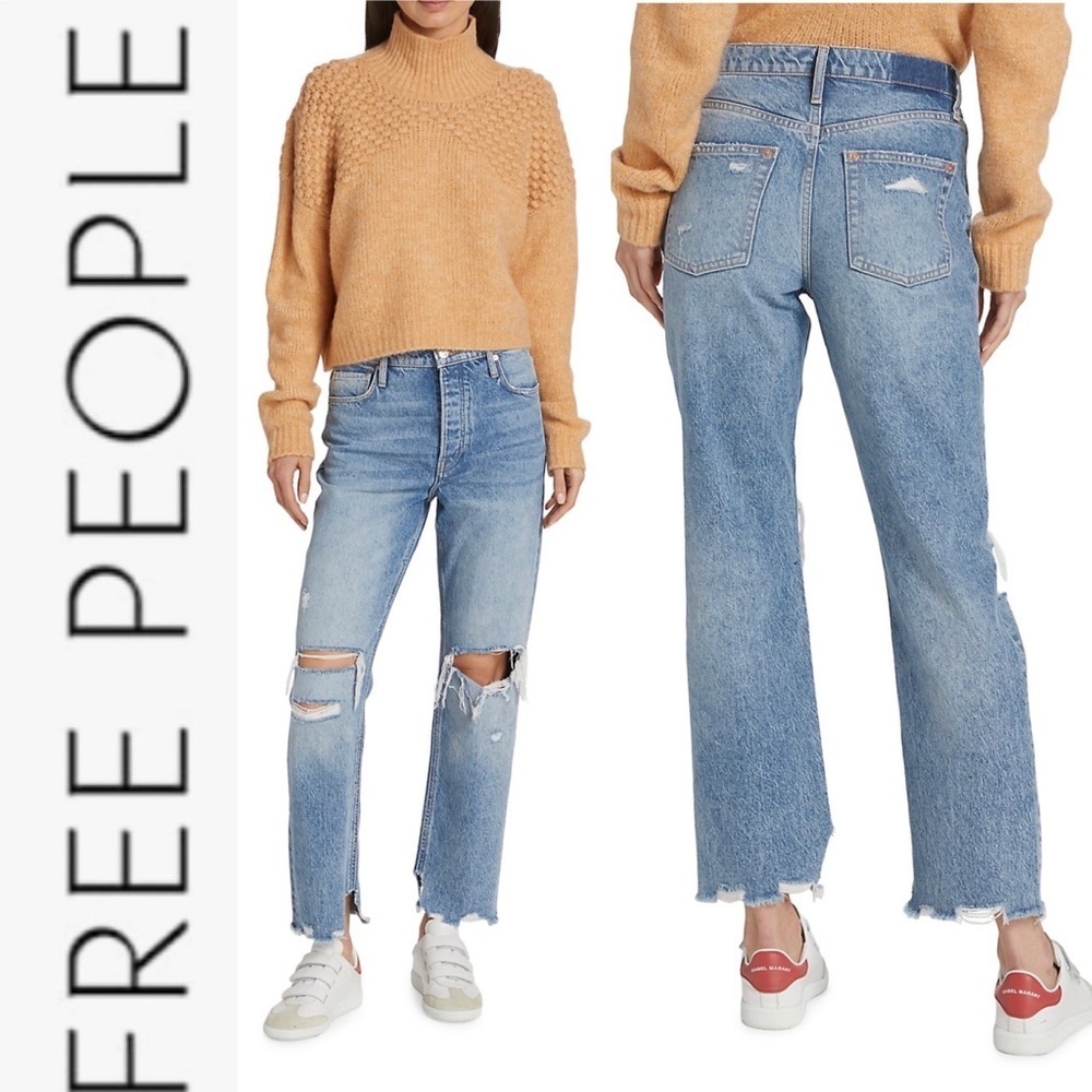 NWOT Free People High-Rise Distressed Tapered Baggy Boyfriend Jeans 25